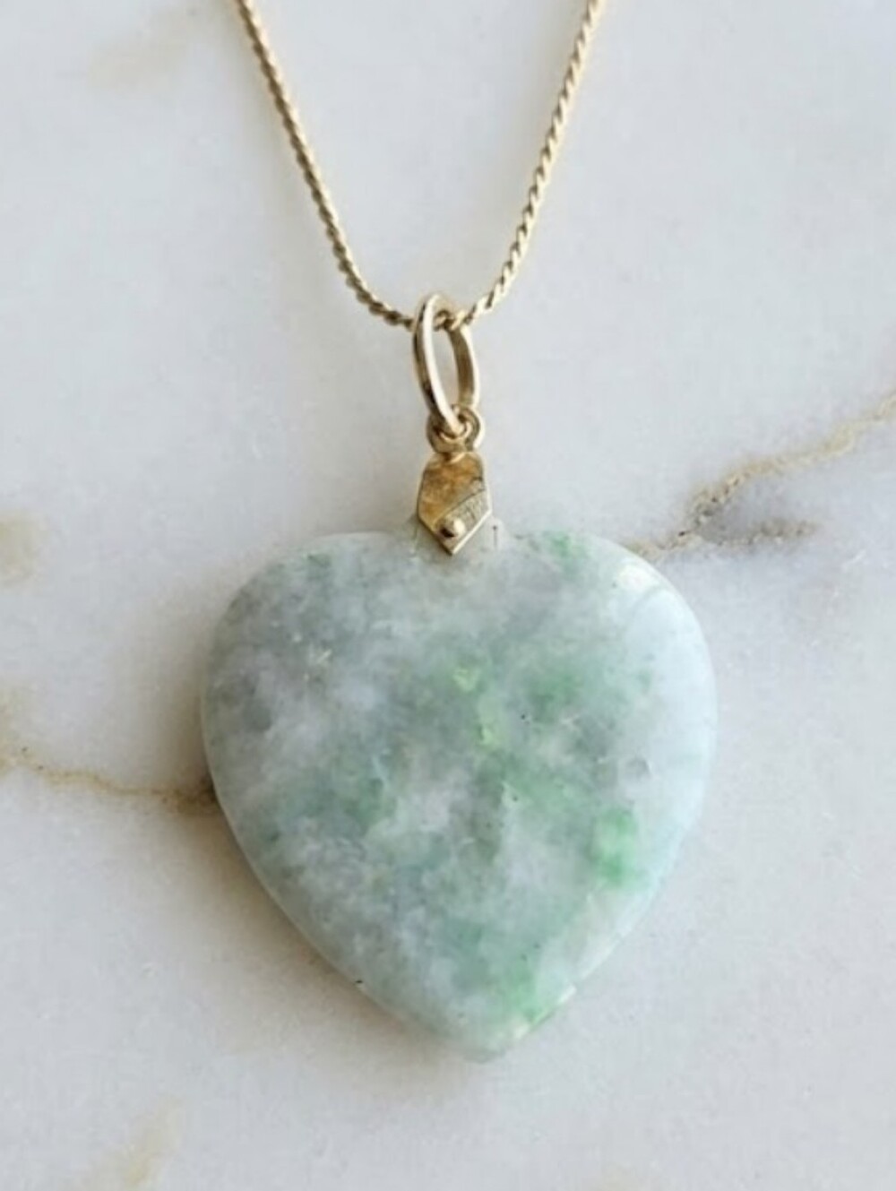 14K Solid Yellow Gold Jadeite Heart Necklace